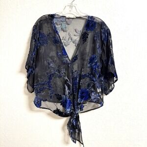 Lovestitch Fairy Grunge Whimsigoth Velvet Burnout Top Small Black Blue Witchy